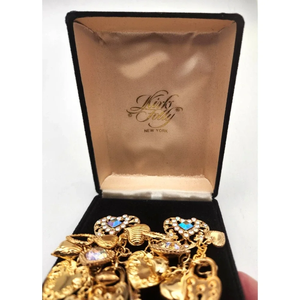 Kirks Folly Swarovski Gold Earrings Dangllng Multi Hearts Clip On New in Box VTG